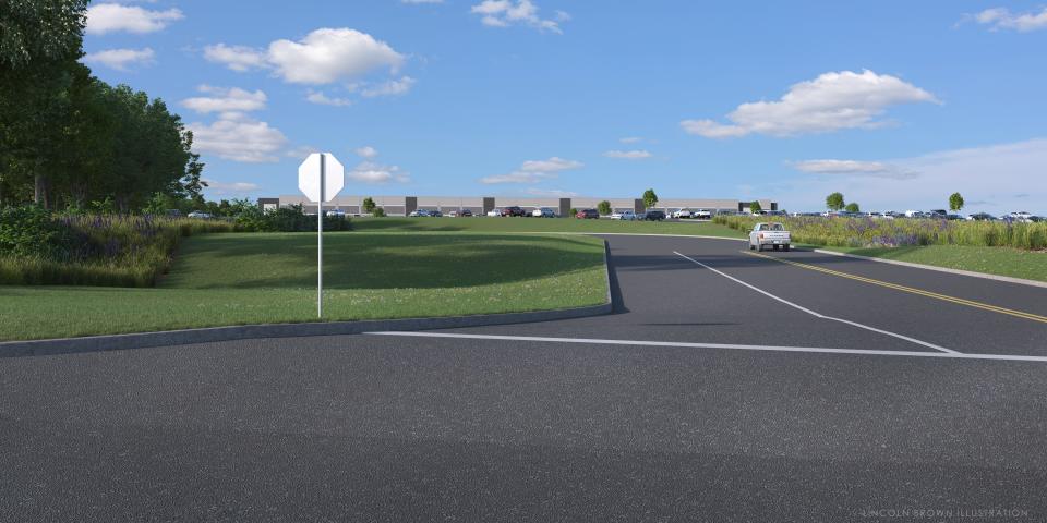 Site plan renderings of a 1 million-square-foot warehouse and associated parking areas proposed for a Plainfield Pike property in Plainfield.