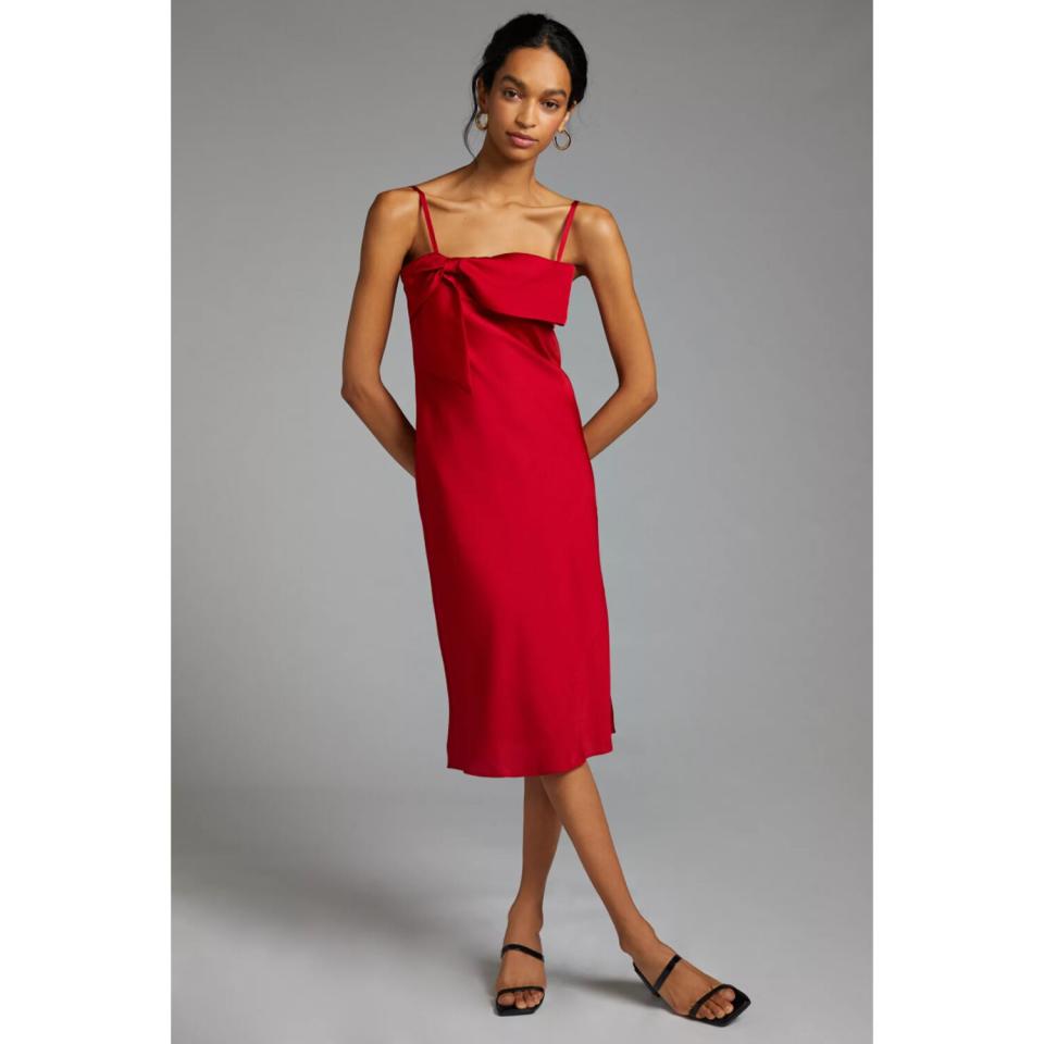 Bow-Front Slip Midi Dress