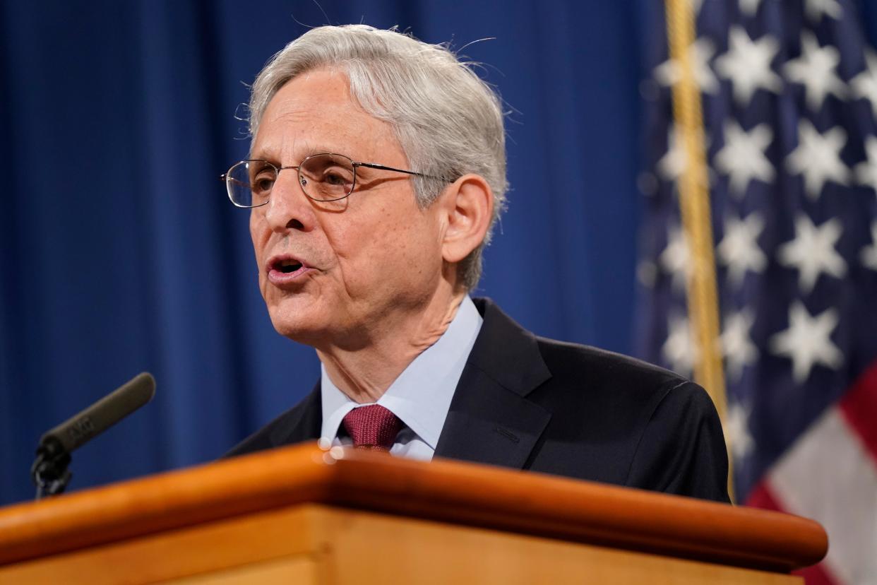 Attorney General Merrick Garland speaks during a news conference at the Department of Justice in Washington on June 25, 2021.