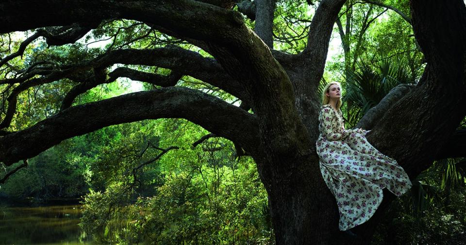 In Sofia Coppola’s The Beguiled, Fanning plays an aspiring temptress at a Civil War–era boarding school. Gucci dress.