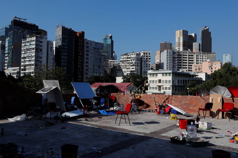 Un zona que solía ser un lugar de reunión de manifestantes en la Universidad Politécnica de Hong Kong (PolyU) en Hong Kong