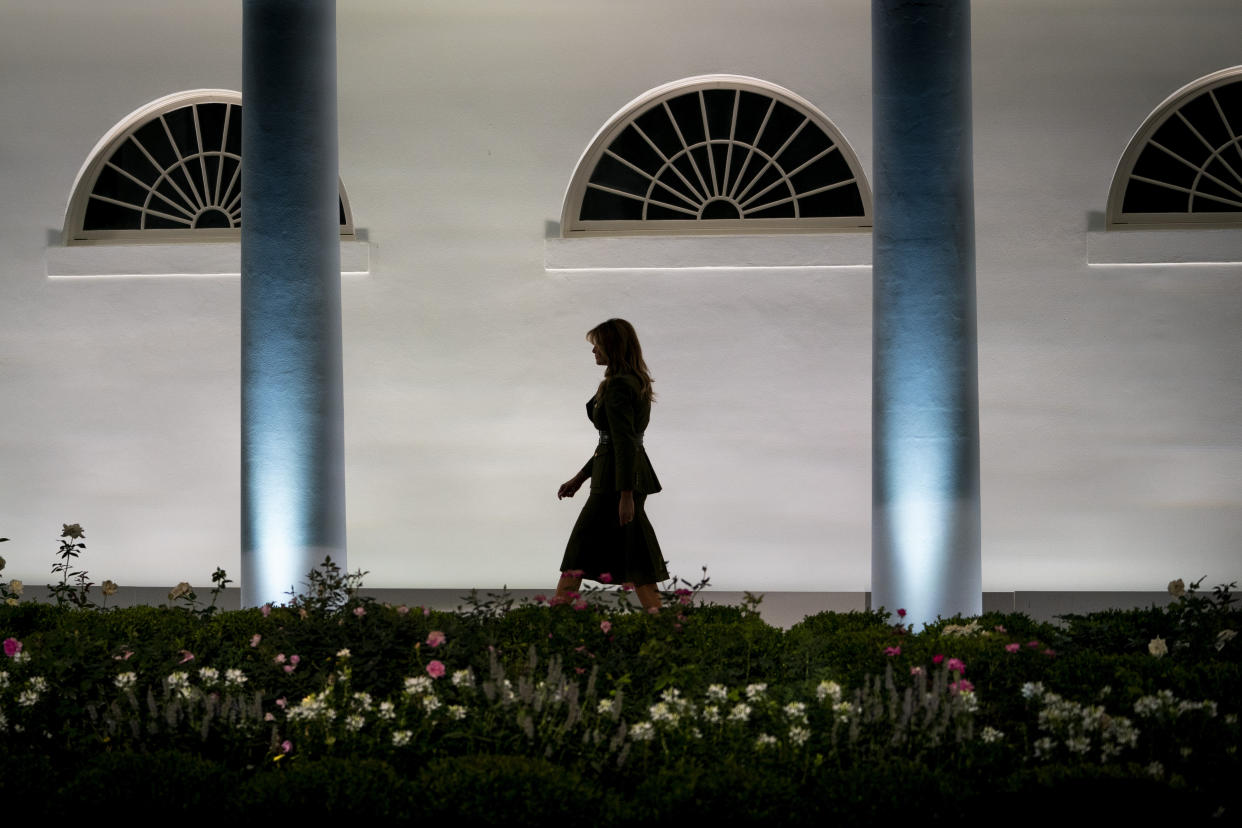 Melania Trump, cuando era primera dama, en el Jardín de las Rosas de la Casa Blanca, en Washington, el 25 de agosto de 2020. (Doug Mills/The New York Times).