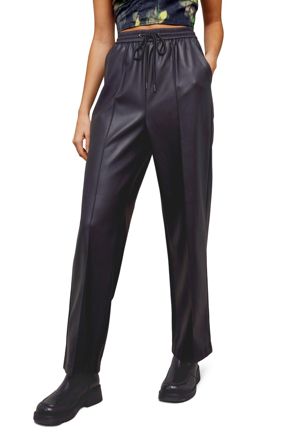 14) Faux Leather Straight Leg Trousers