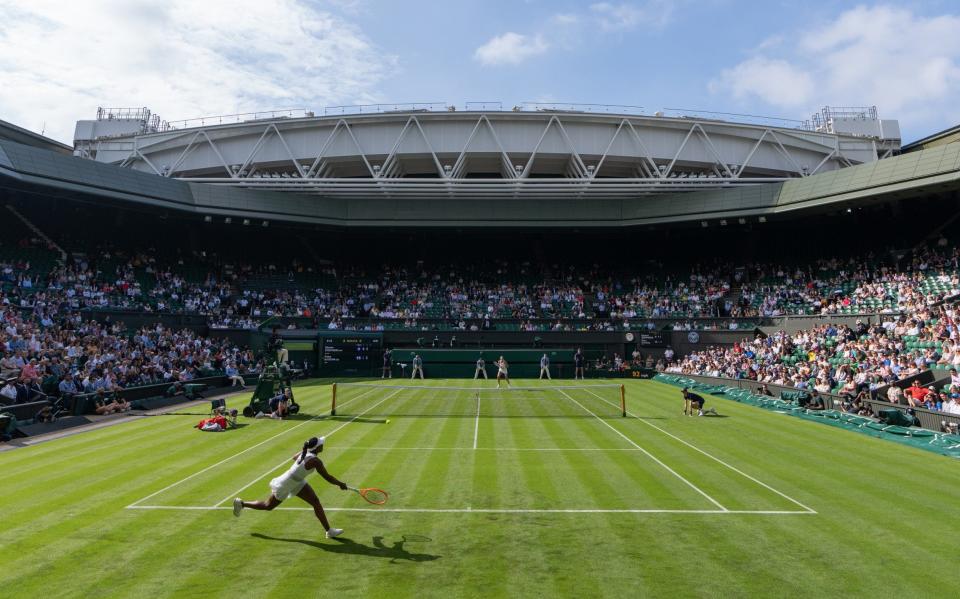 A general view of centre court during the Ladies' Singles First Round match between Sloane Stephens of The United States and Petra Kvitova of The Czech Republic during Day One of The Championships - Wimbledon 2021 at All England Lawn Tennis and Croquet Club on June 28, 2021 in London, England - Getty Images