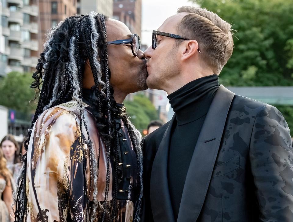 Billy Porter (L) and Adam Smith are seen arriving to the New York Ballet 2022 Fall Fashion Gala at David H. Koch Theater at Lincoln Center on September 28, 2022 in New York City