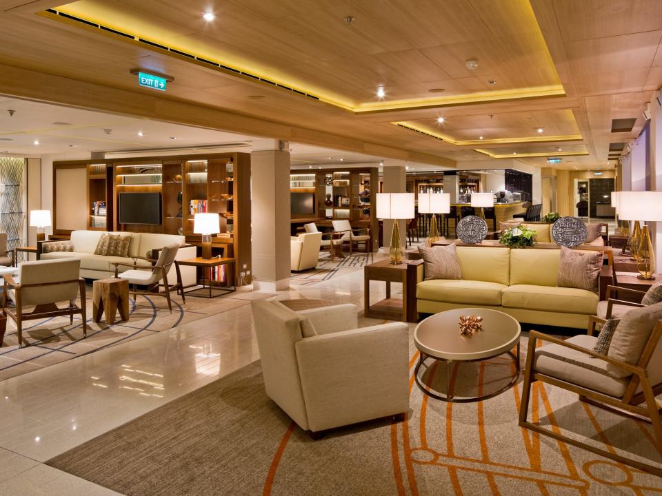A Viking Ocean ship's living room. The cruise line's ocean cruise ships are all identical.