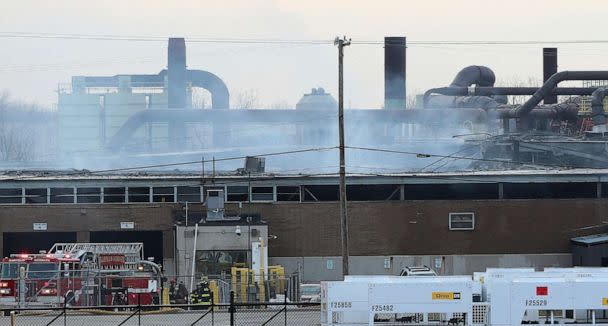 PHOTO: Smoke billows from the I. Schumann & Co. metals plant after an explosion at the factory in Bedford, Ohio, Feb. 20, 2023. (Aaron Josefczyk/Reuters)
