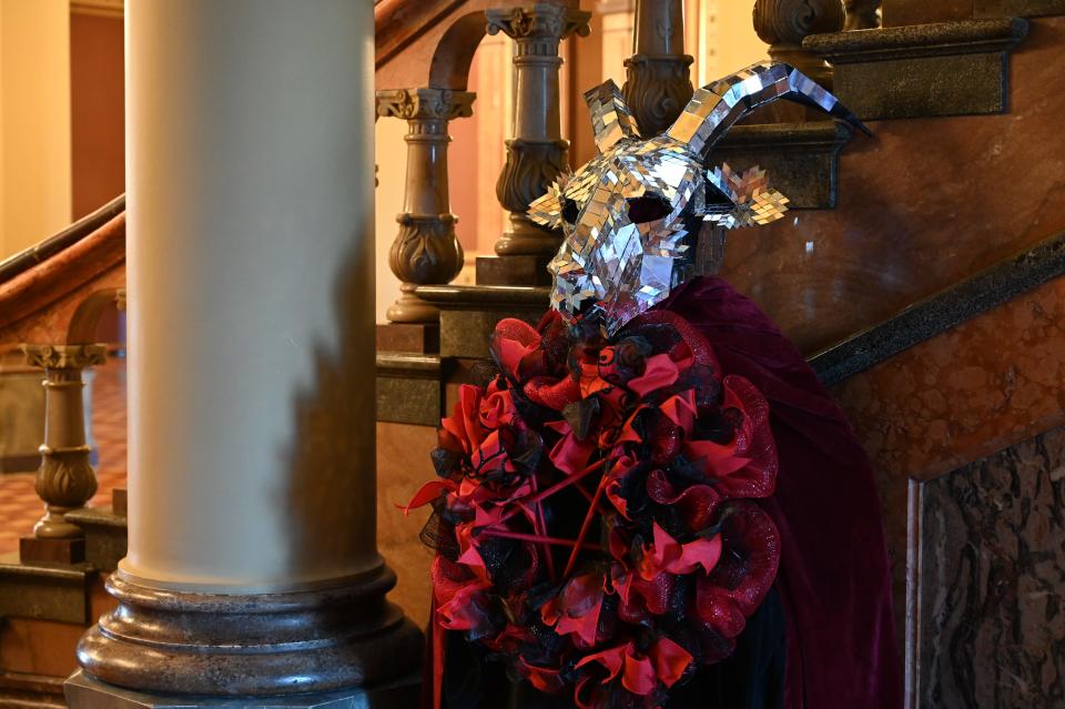 The Satanic Temple of Iowa display at the Iowa Capitol.