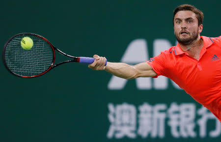 Tennis - Shanghai Masters tennis tournament - Shanghai, China - 13/10/16. Gilles Simon of France plays against Stan Wawrinka of Switzerland. REUTERS/Aly Song