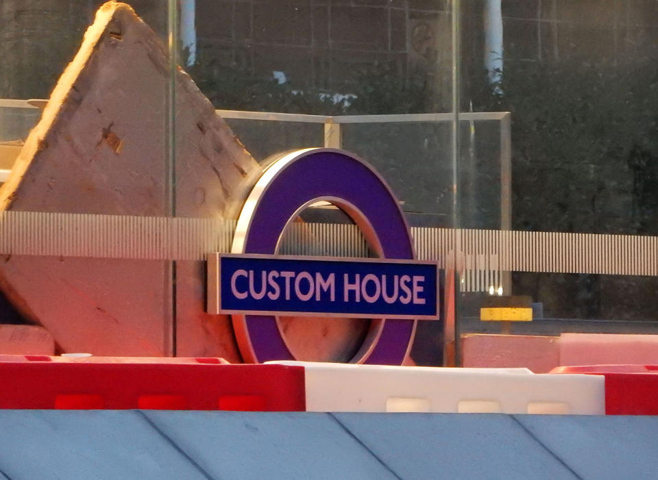 One of the first Crossrail roundels on display on Custom House DLR station in London in January. (Rex)