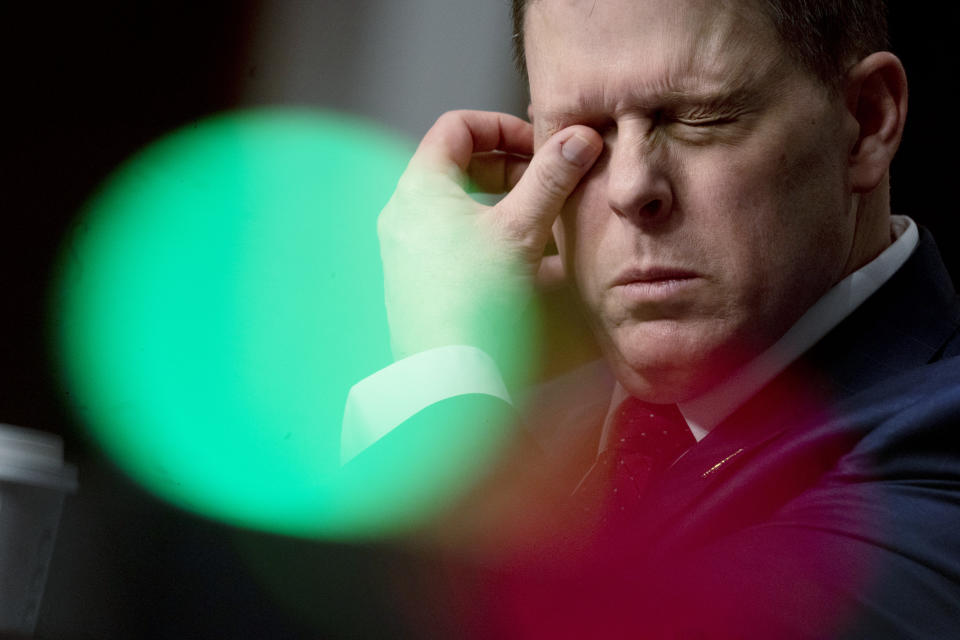 Former U.S. Capitol Police Chief Steven Sund appears before a Senate Homeland Security and Governmental Affairs & Senate Rules and Administration joint hearing on Capitol Hill, Washington, Tuesday, Feb. 23, 2021, to examine the January 6th attack on the Capitol. (AP Photo/Andrew Harnik, Pool)