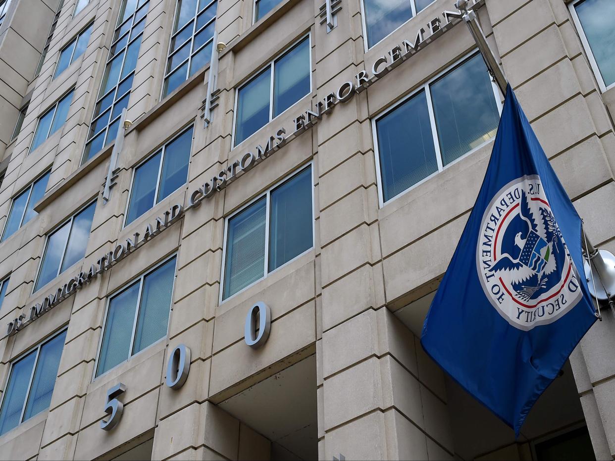 the Department of Homeland Security flag flies outside the Immigration and Customs Enforcement (ICE) headquarters in Washington, DC ((AFP))