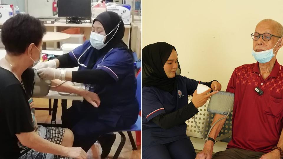 THKMC Senior Nurse Sharifah and Staff Nurse Shafiqah providing home care and nursing support to clients. PHOTO: THKMC