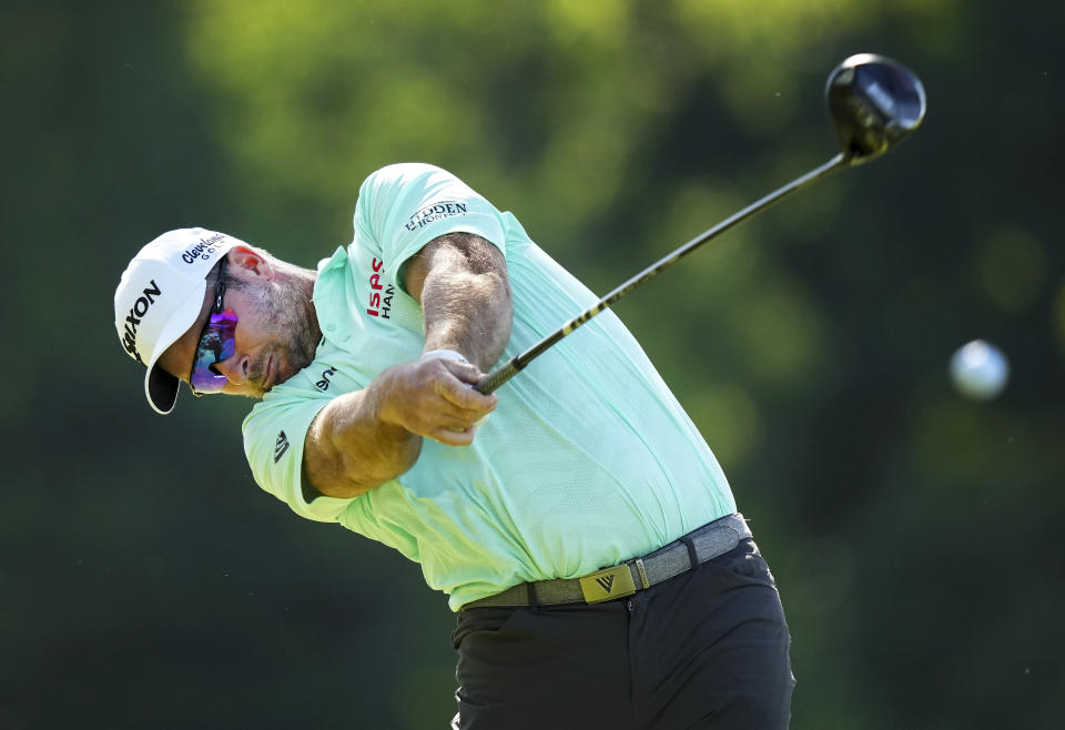 Ryan Fox tees off on the fourth hole during the second round of the Canadian Open golf tournament in Hamilton, Ontario, Friday, May 31, 2024. (Nathan Denette/The Canadian Press via AP)