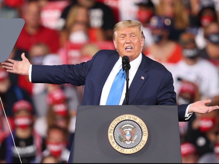 President Trump made another false claim about an award that doesn't exist as he courted Latino voters in Florida.  (Getty Images)