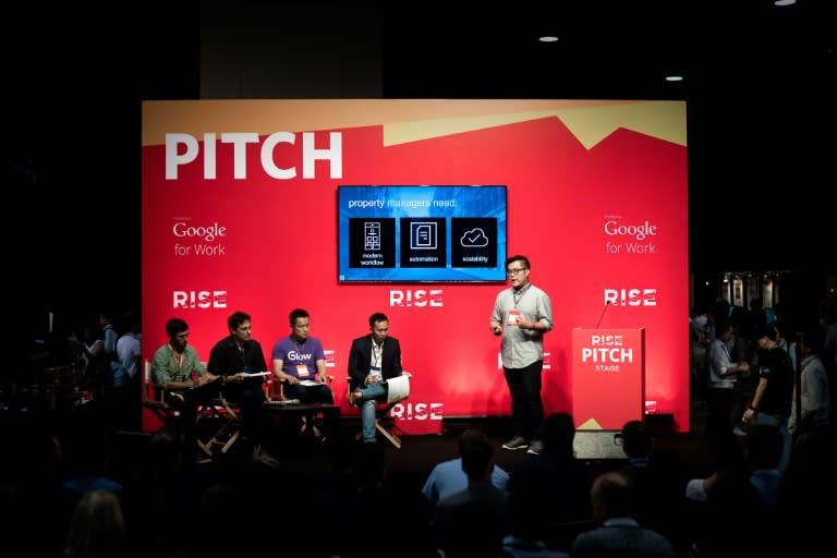 Participants during a session on the Pitch stage at the Rise technology conference in Hong Kong on July 31, 2015