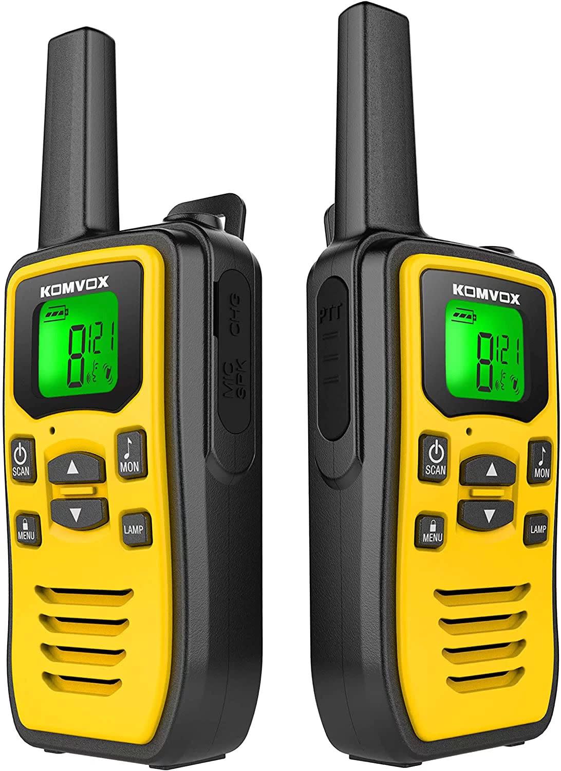 Pair of long-range yellow walkie talkies.