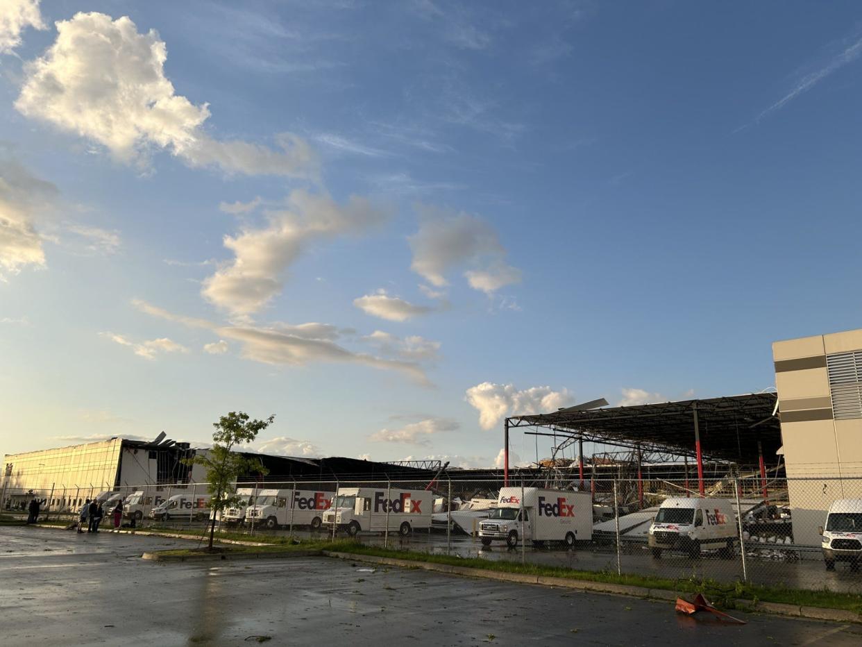 The FedEx Ground facility at 6701 Portage Road was heavily damaged by a tornado Tuesday.