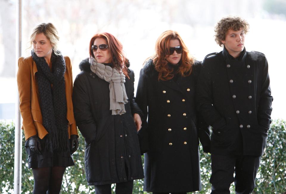 The Presley family photographed in Memphis on Elvis' birthday in 2010: Riley Keough (from left), Priscilla Presley, Lisa Marie Presley and Benjamin Keough.