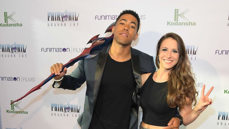 hollywood, ca august 10 actors kevin mimms and emily gaither attend the fairy tail dragon cry premiere at the montalban on august 10, 2017 in hollywood, california photo by charley gallaygetty images for funimation