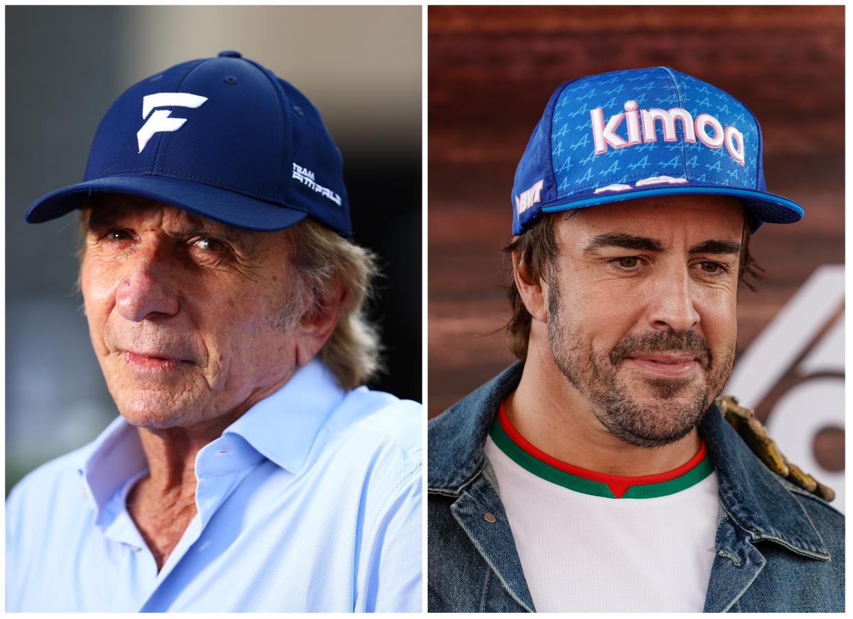 El expiloto de Fórmula 1 Emerson Fittipaldi y Fernando Alonso. (Foto: Clive Rose / Getty Images / Gongora / NurPhoto / Getty Images).