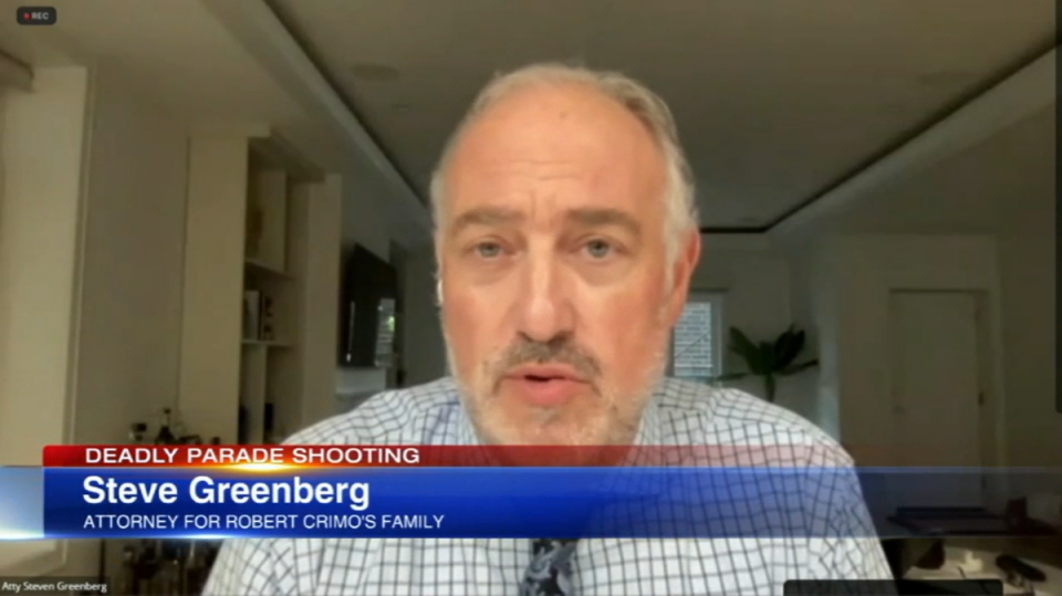 Attorney Steve Greenberg, who is representing the parents of alleged Highland Park shooter Robert Crimo, says ‘this isn’t the parent’s fault’ in his first on-camera interview with the press since taking on the Crimo’s case (ABC 7/video screengrab)