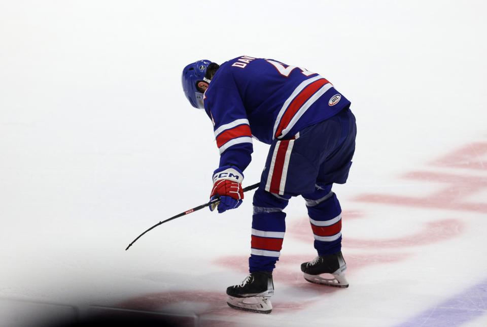 Amerks Jeremy Davies skates off after losing 1-0 to Hershey and having their season ended.