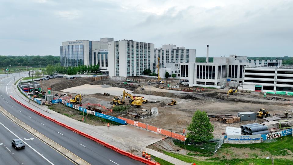 Construction continues May 4 at the OhioHealth Riverside Methodist Hospital Women's Center that is part of the Riverside Methodist Hospital complex.