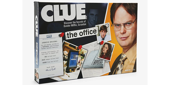 The game of Clue: The Office Edition asks the ultimate question: Who killed Toby Flenderson? (Credit: Hot Topic)