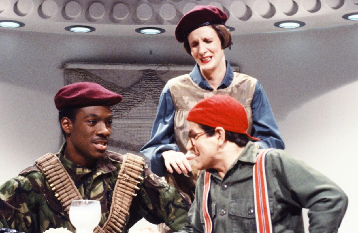 Eddie Murphy, Mary Gross and Tim Kazurinsky on the December 1982 Christmas episode of Saturday Night Live. (Photo: Alan Singer/NBC/NBCU Photo Bank)