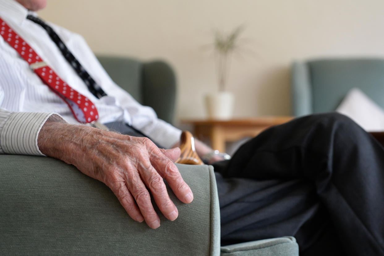 An elderly man at Rowheath House retirement home in Birmingham.