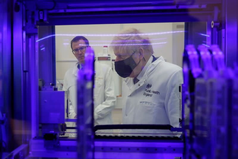 Britain's Prime Minister Boris Johnson visits the Porton Down science park, near Salisbury