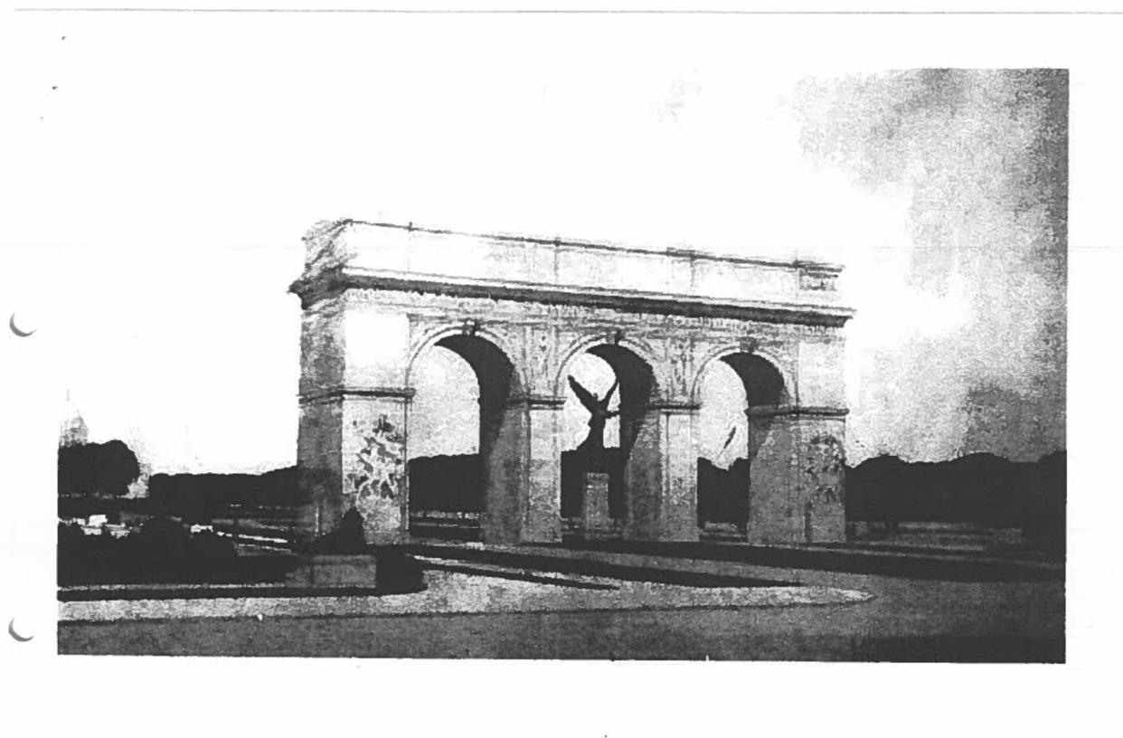 A rendering of the proposed original “Victory Arch” designed by Solomon Layton at time of original Capitol construction. (Image courtesy of Oklahoma Legislature)