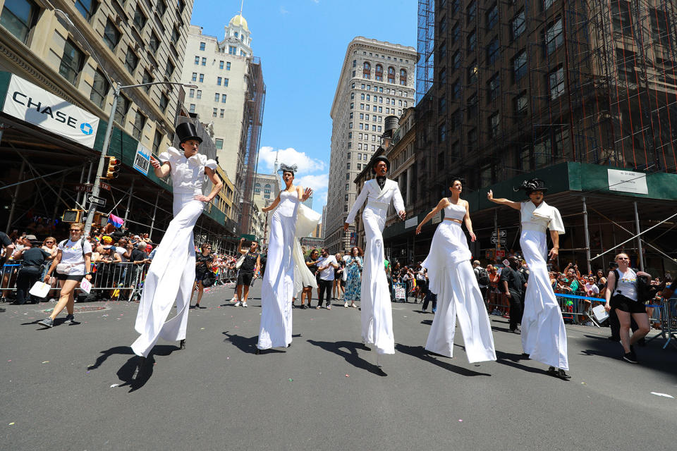 Performers entertain crowds during the N.Y.C. Pride Parade in New York on June 30, 2019. (Photo: Gordon Donovan/Yahoo News)