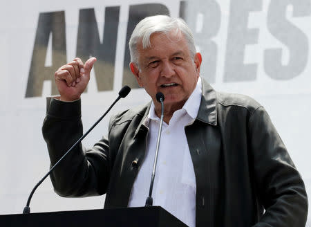 FILE PHOTO: Mexico's President-elect Andres Manuel Lopez Obrador attends a rally as part of a tour to thank supporters for his victory in the July 1 election, in Mexico City, Mexico September 29, 2018. REUTERS/Henry Romero/File Photo