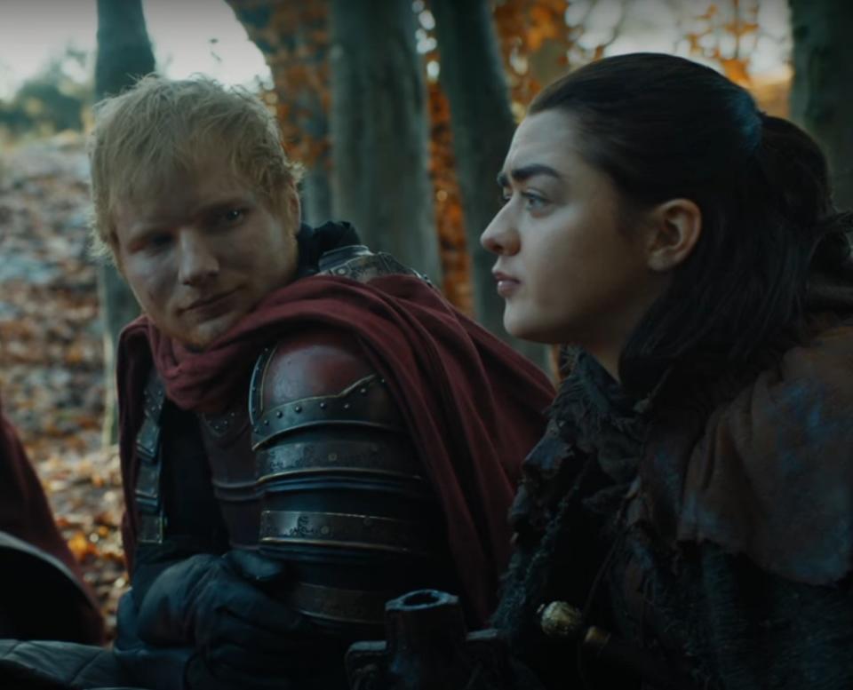 Ed Sheeran plays a soldier in "Game of Thrones" opposite Maisie Williams as Arya