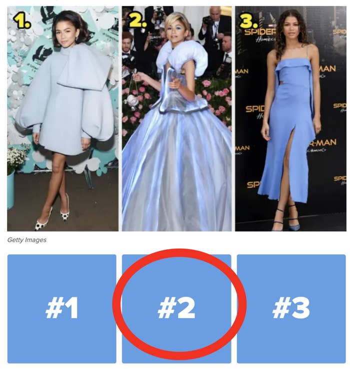 Three of Zendaya's looks with a circle around #2