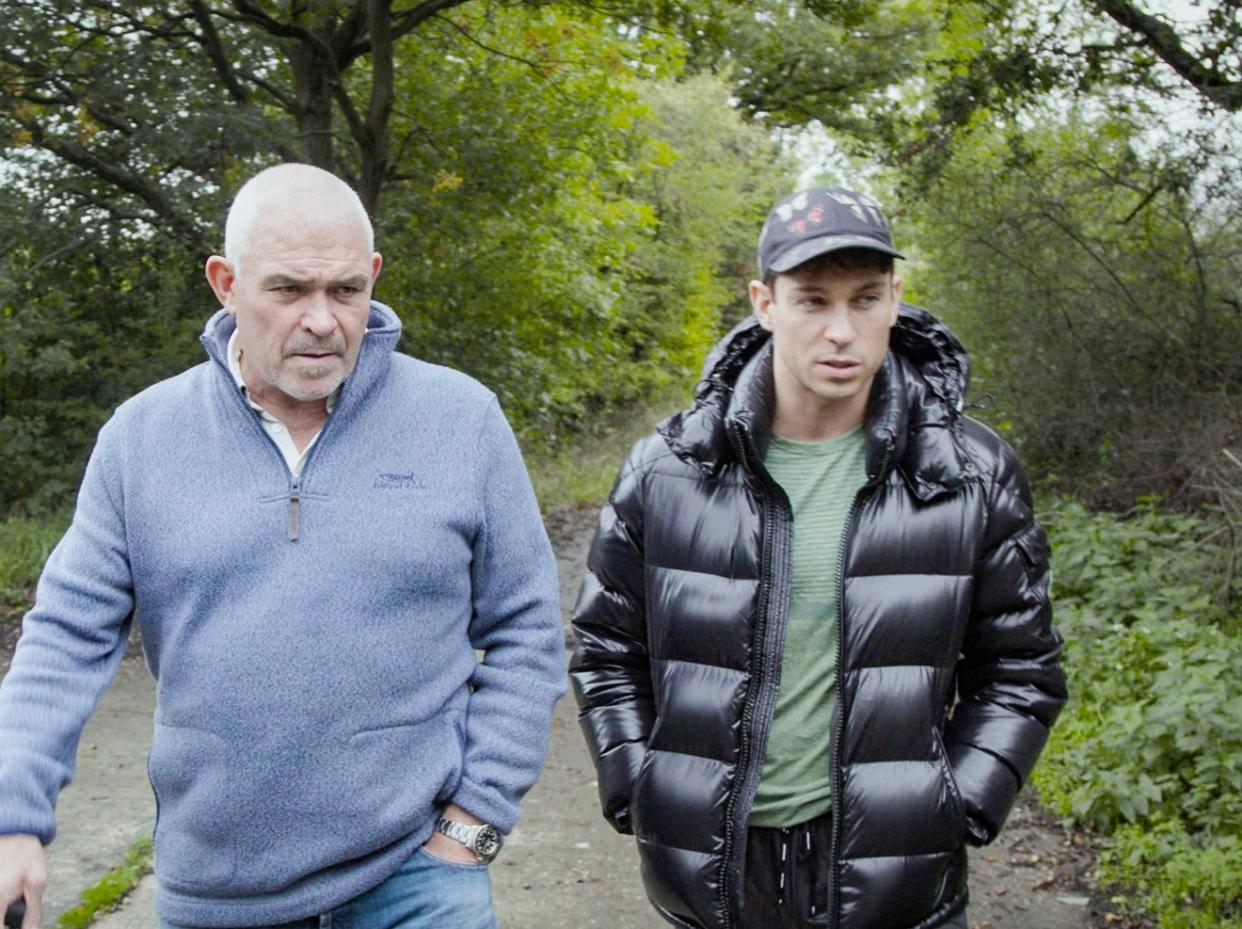 <p>Joey and his dad, Don, walking near his home in Essex and talking about therapy</p> (BBC/Objective Media)