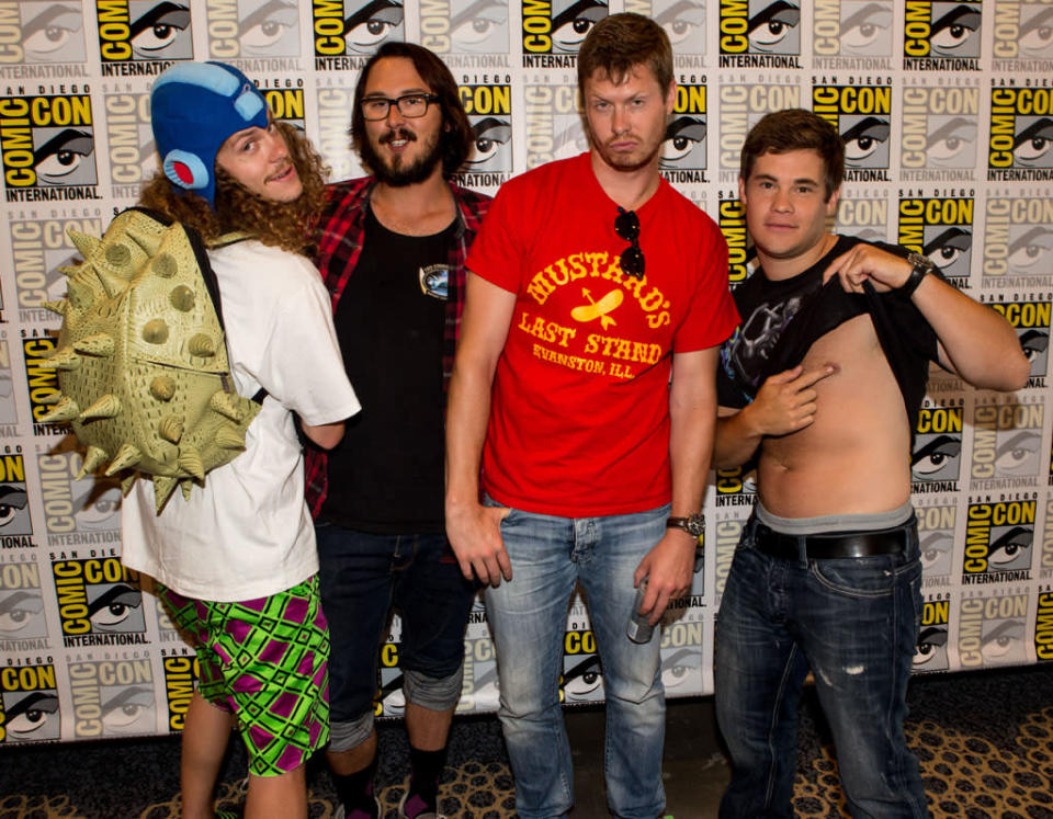 Blake Anderson, Kyle Newacheck, Anders Holm, and Adam Devine ("Workaholics") at Comic-Con International on July 12, 2012 in San Diego, California.