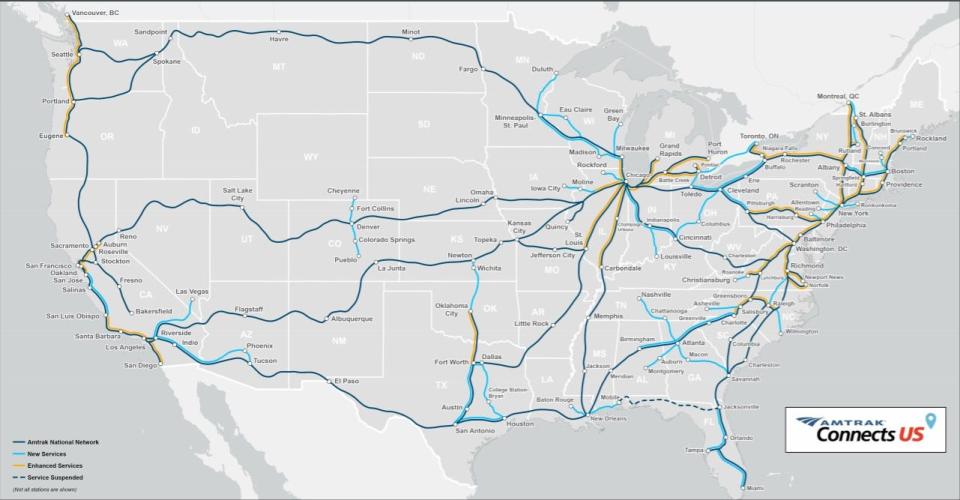 Amtrak's proposed new routes.