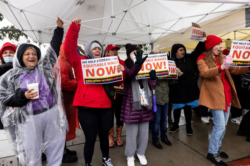 Los Angeles school workers stage a three-day walkout over contract negotiations