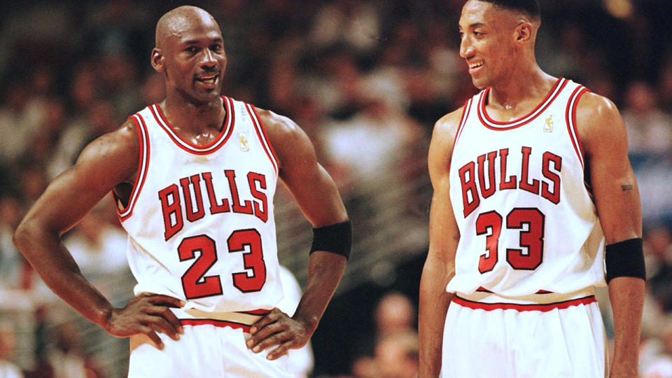 Michael Jordan and Scottie Pippen, pictured here during the Chicago Bulls' dynasty of the 1990s.