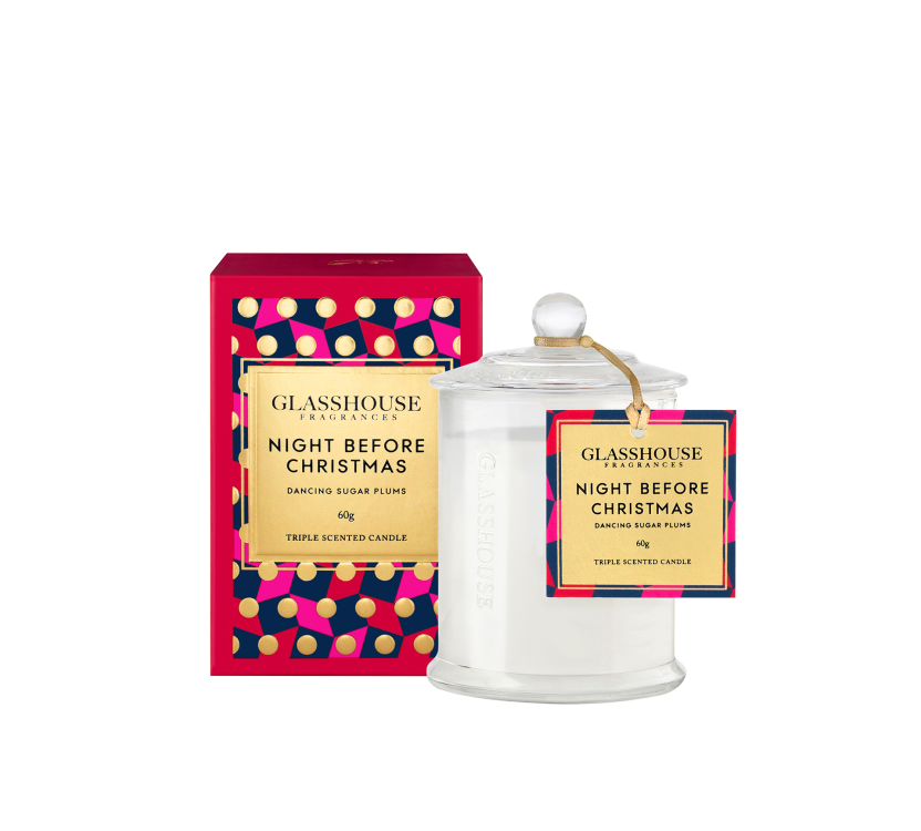 <p>This mini 60g ‘Dancing sugar plum’ scented candle is perfect for an easy Secret Santa gift that will get anyone in the festive spirit. Source: <a rel="nofollow noopener" href="https://www.glasshousefragrances.com/candles/60g/night-before-christmas-2018-dancing-sugar-plums" target="_blank" data-ylk="slk:Glasshouse Fragrances;elm:context_link;itc:0;sec:content-canvas" class="link ">Glasshouse Fragrances</a> </p>
