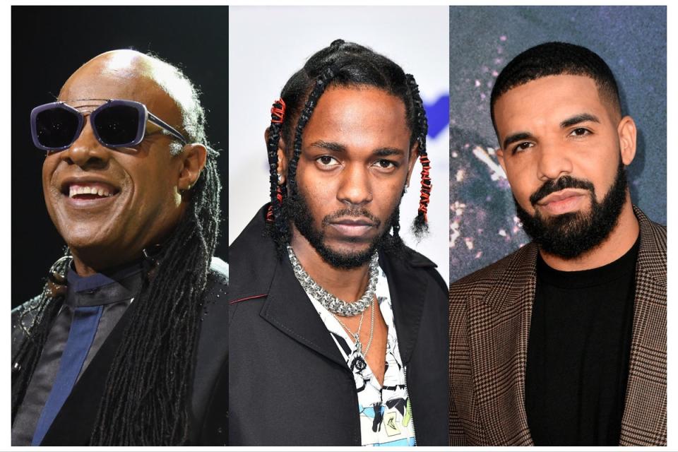 Stevie Wonder, Kendrick Lamar and Drake (Getty)