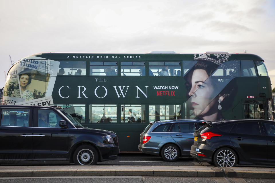 A double-decker bus advertises a new season of Netflix 'The Crown' series in London, United Kingdom on 11 December, 2019. (Photo by Beata Zawrzel/NurPhoto via Getty Images)