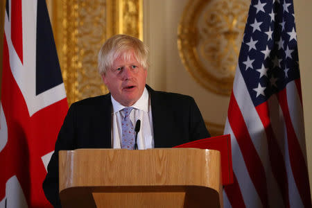 Britain's State Secretary for Foreign and Commonwealth Affairs Boris Johnson speaks during a news conference at Lancaster house in London, September 14, 2017. REUTERS/Hannah McKay