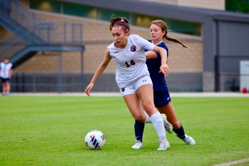 Seaforth sophomore Luisa Olmos breaks free during Saturday’s 2A girls’ soccer state final with Pine Lake Prep