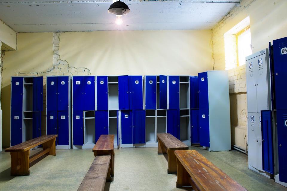 Photo shows generic locker room in a gym