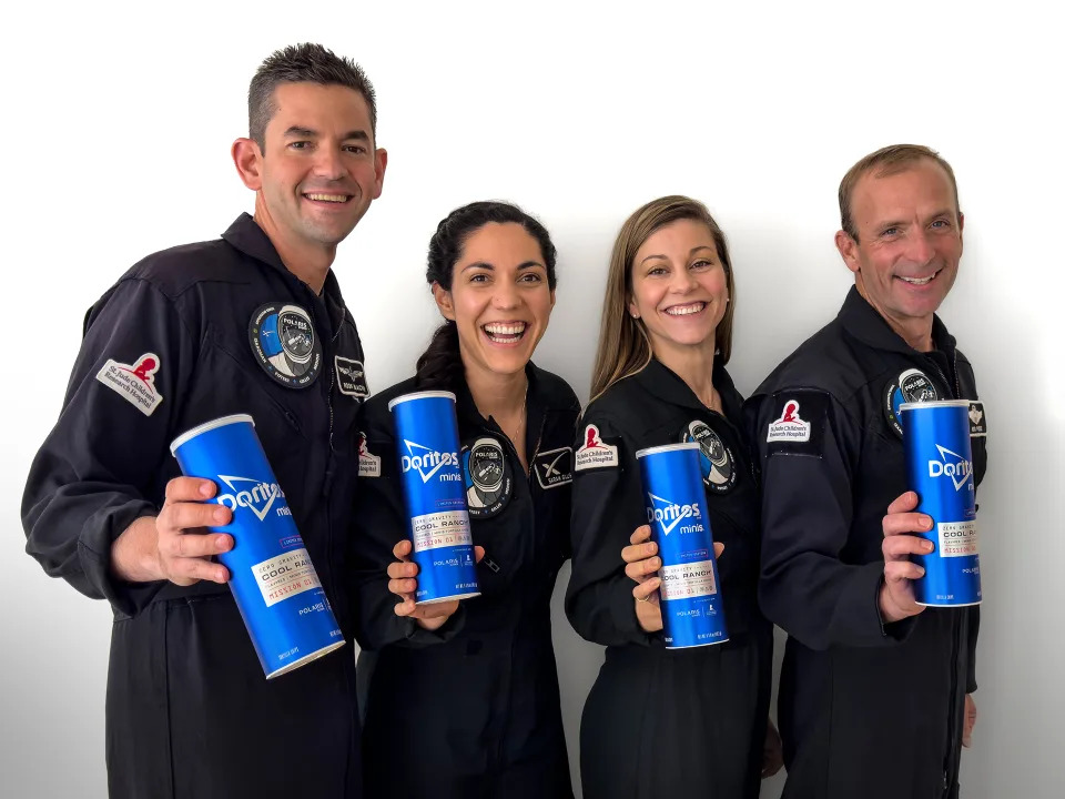  commander Jared Isaacman, mission specialists Sarah Gillis and Anna Menon and pilot Scott 