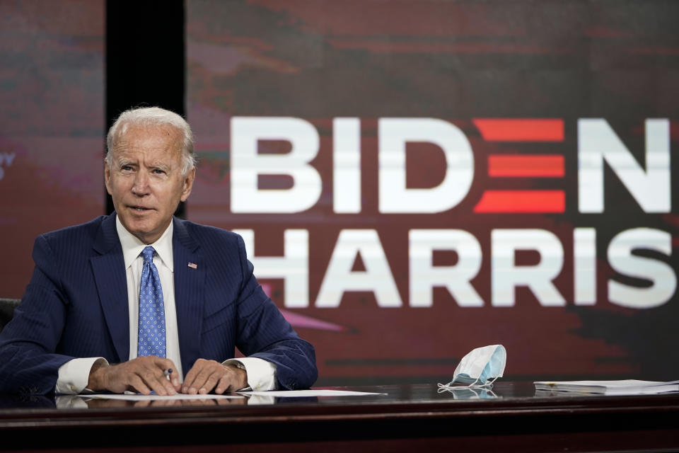 WILMINGTON, DE - AUGUST 14: Presumptive Democratic presidential nominee former Vice President Joe Biden speaks before signing required documents for receiving the Democratic nomination for President at the Hotel DuPont on August 14, 2020 in Wilmington, Delaware. Harris is the first Black woman and first person of Indian descent to be a presumptive nominee on a presidential ticket by a major party in U.S. history. (Photo by Drew Angerer/Getty Images)